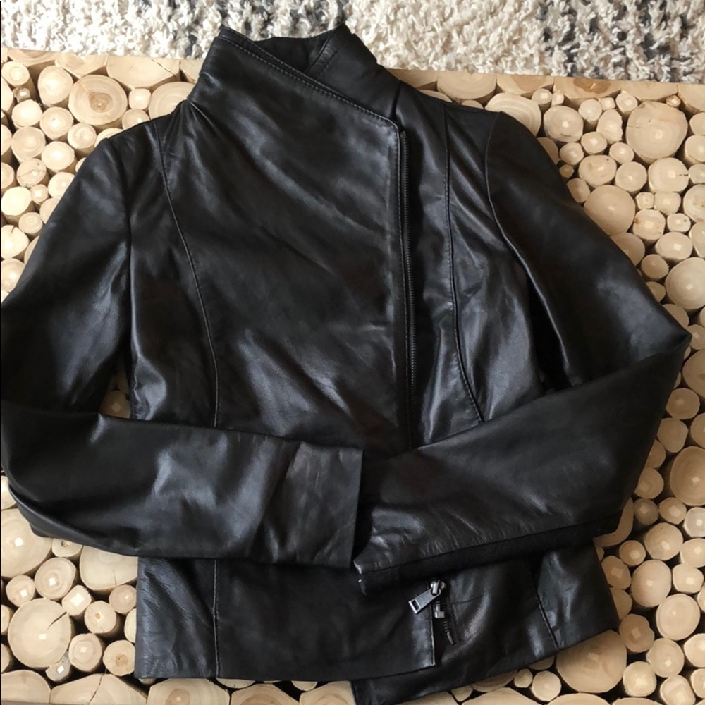 Aqua Black real Leather Jacket XS